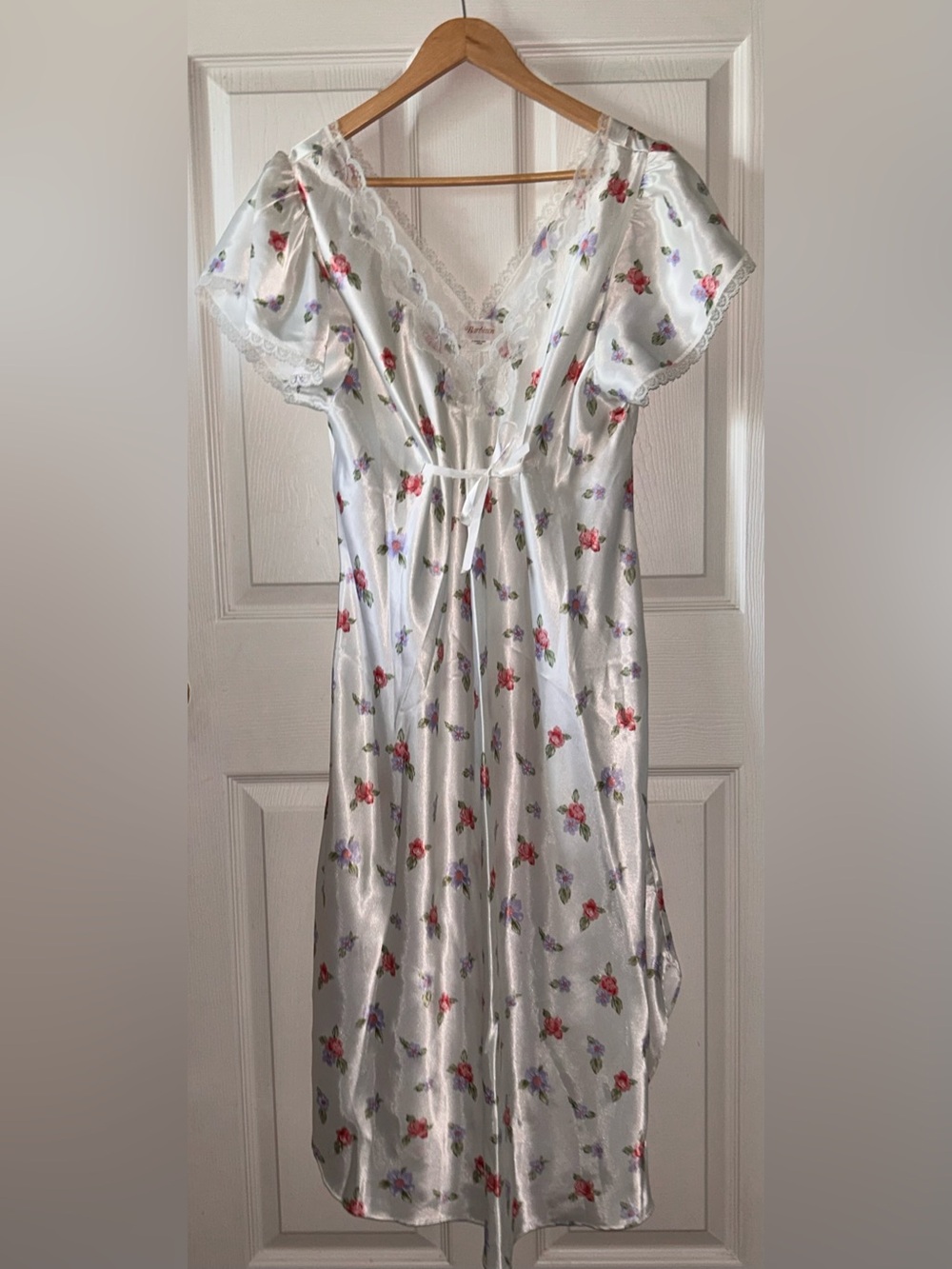 Barbizon Vintage Floral w/Lace Trim Loungewear Dress Feminine Nightgown Sz Large
